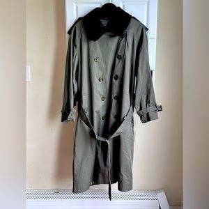Burberrys London Double Breasted Nova Check Wool Line Trench Coat Olive Mens 42S